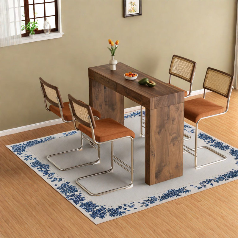 Ensembles de table de salle à manger compacts en bois de noyer compact avec chaises en velours, idéaux pour les cuisines modernes