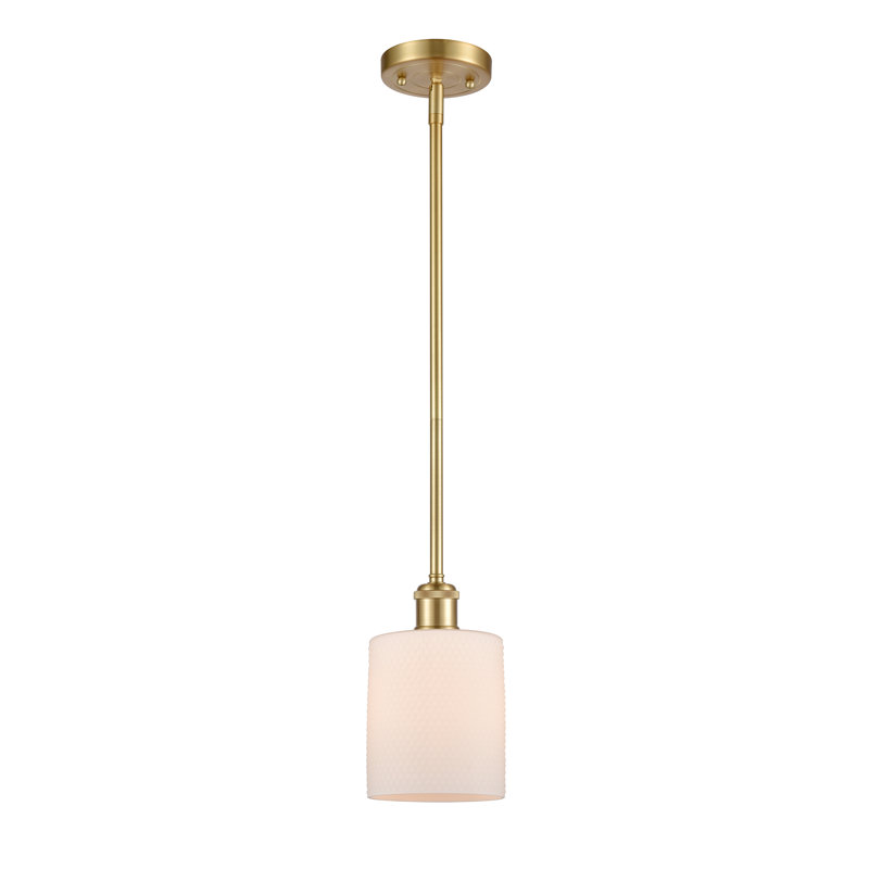 Luminaire suspendu cylindrique 1 lumière Leilani, Ampoule non incluse, Blanc mat, Or satiné