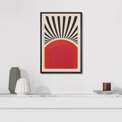 «Vibrant Polygon Motif Red Sun Landscape», reproduction d'art sur toile