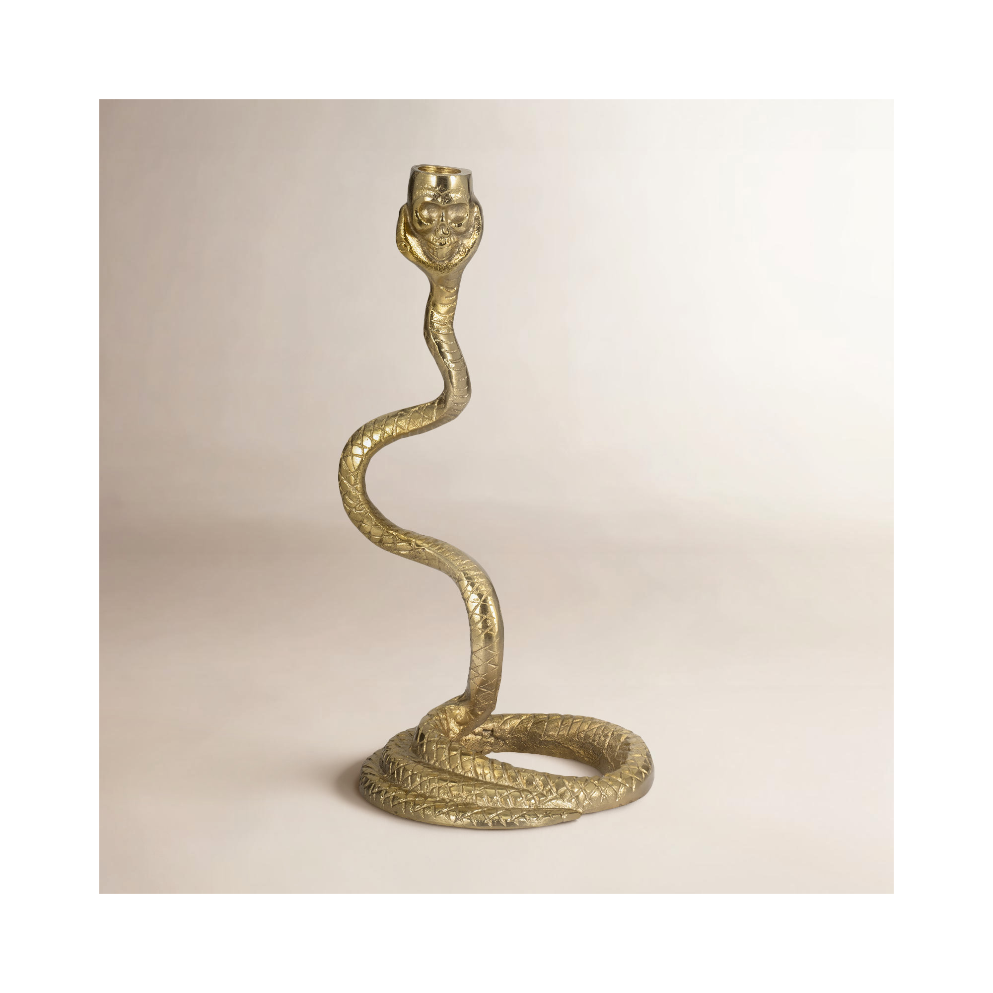Pillar and Taper Candle Holder Metal Aluminum Snake Design Metallic Boho Style for Home Office Living Room Bedroom - 13" Gold