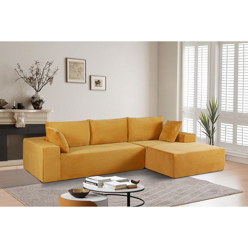 Canapé modulaire convertible en velours côtelé CozyForm, canapé confortable moderne avec rembourrage en mousse, canapé-lit modulaire confortable pour le salon, la chambre à coucher, aucun assemblage requis, faisant face à la droite