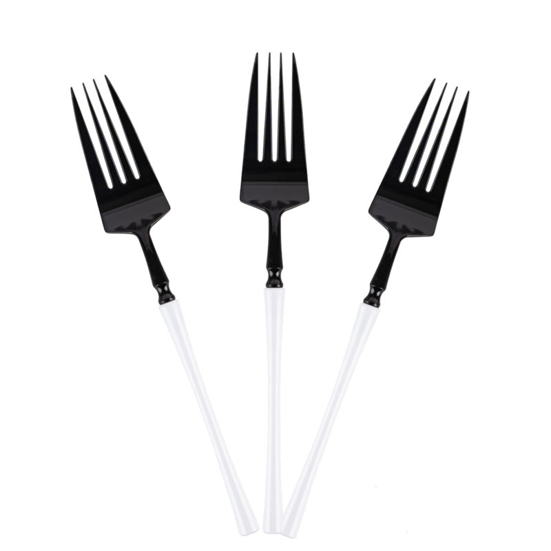 Fourchette à dîner en plastique jetable Ecoqualité moderne noir et blanc Infinity Collection 100 invités