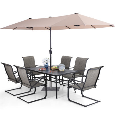 Ensemble de salle à manger rectangulaire pour 6 personnes 60 po avec parasol Aivo
