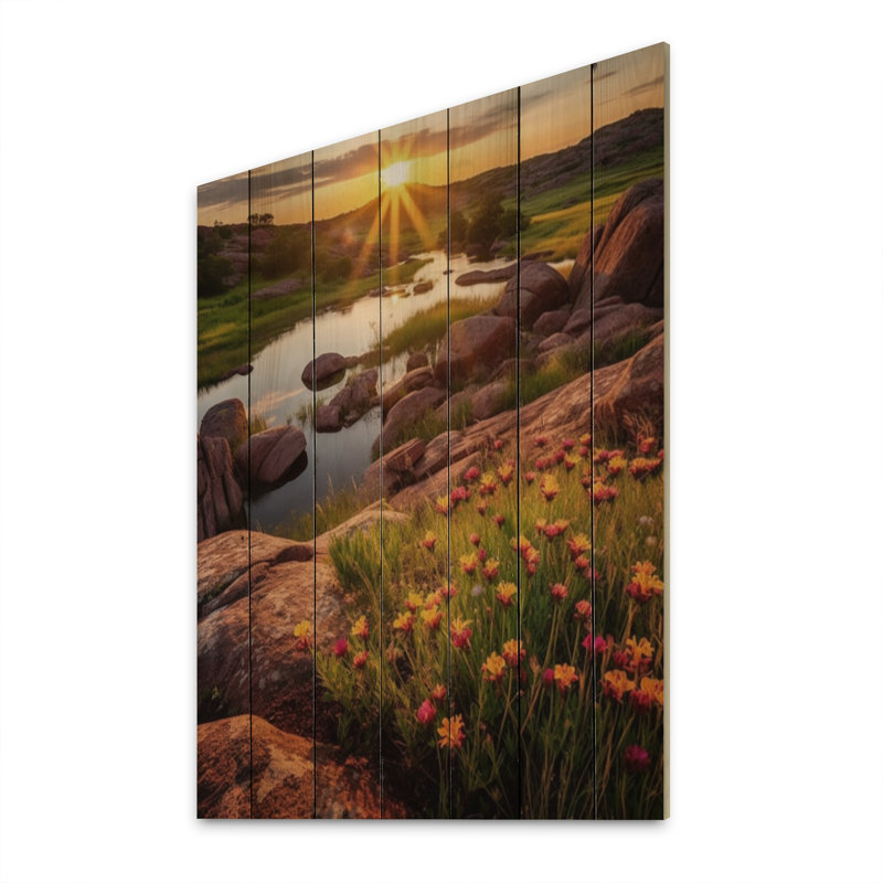 Braasch, Oklahoma, montagnes du Wichita, coucher de soleil sur bois, H 20 po x l 10 po x P 0,78 po