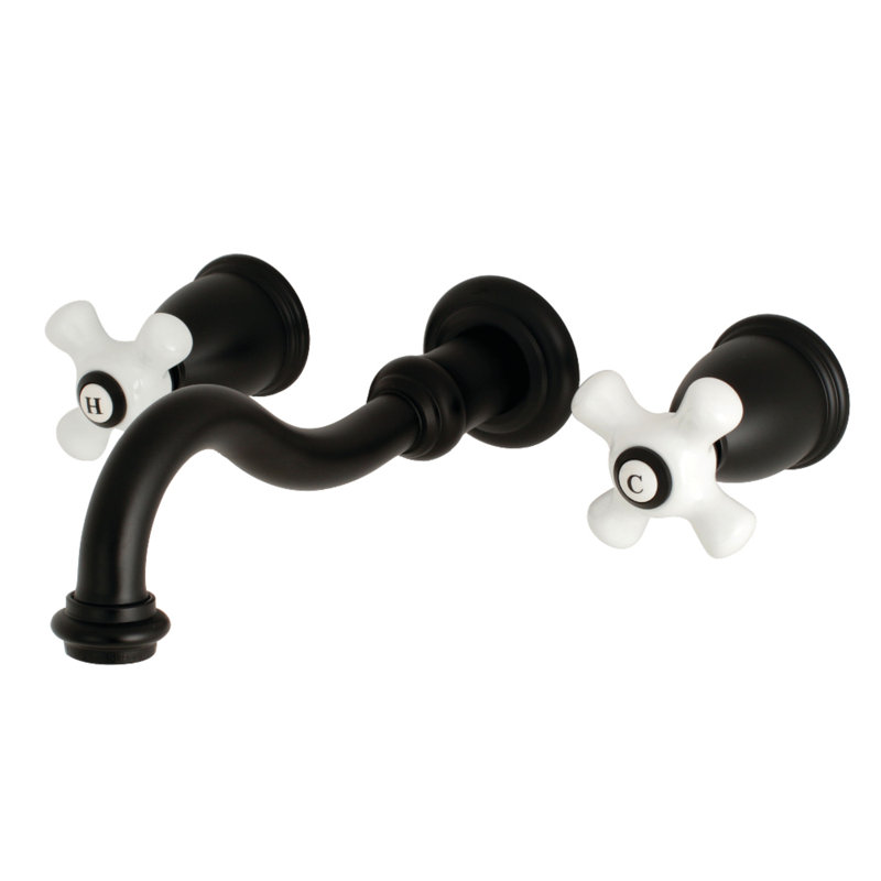 Robinet de salle de bain mural Kingston, Noir mat / blanc