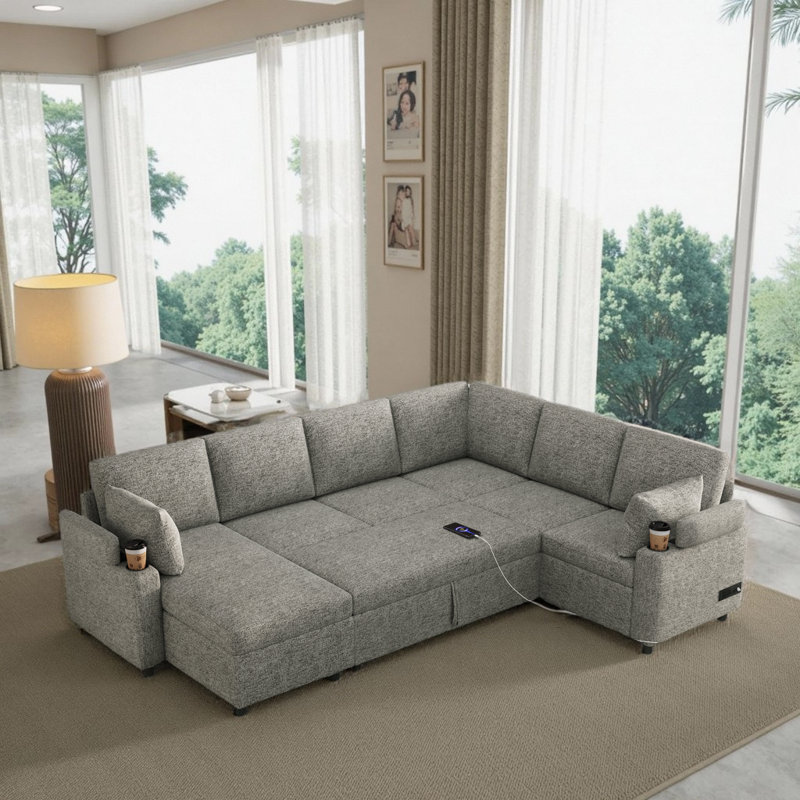 Canapé-lit modulaire en U 109,9 "Smart, Chenille gris pâle