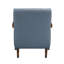 Chaise d'appoint en cuir bleu de style moderne avec coussin, détails en noyer, structure en bois fini