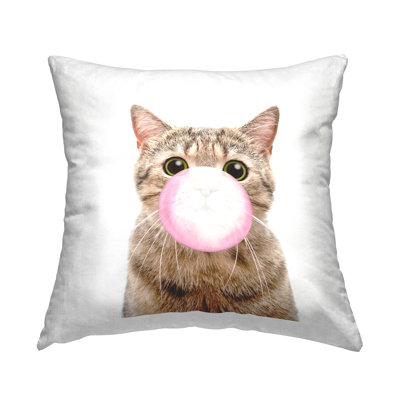 Tabby Cat Blowing Bubblegum Printed Throw Pillow Design By Elephant Stock
