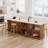 Multifunctional Kitchen Island with LED Lights & Expandable Faux Marble Top, 2-Tier Storage, USB Ports & AC Outlets, Remote Dimming for Kitchen & Dining