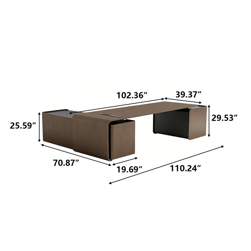 Table de bureau en L 110,24 po de style chinois, 29.53" H x 110.24" W x 70.87" D
