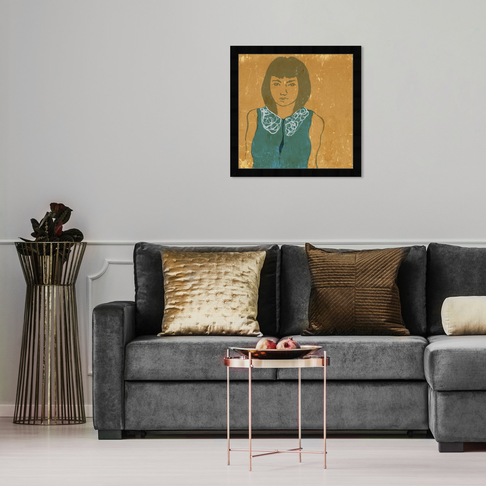 Lady in Teal Painting by Oliver Gal, 18" H x 18" W x 0.5" D, Black