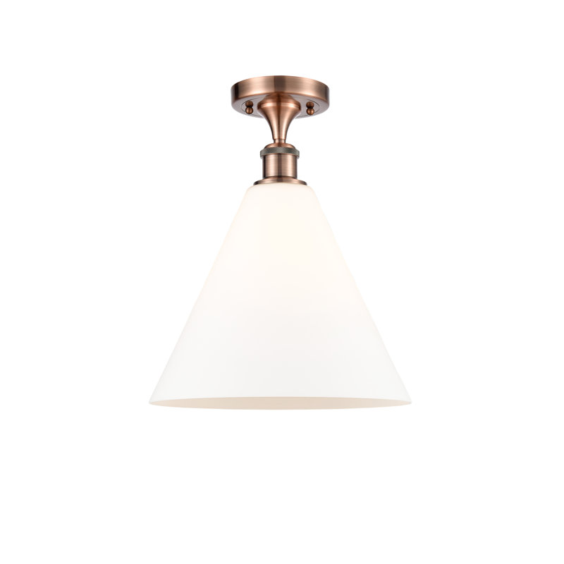 Plafonnier semi-encastré 1 lumière Yonnie, Cuivre antique, Blanc mat, H 14,75 po x l 12 po x P 12 po