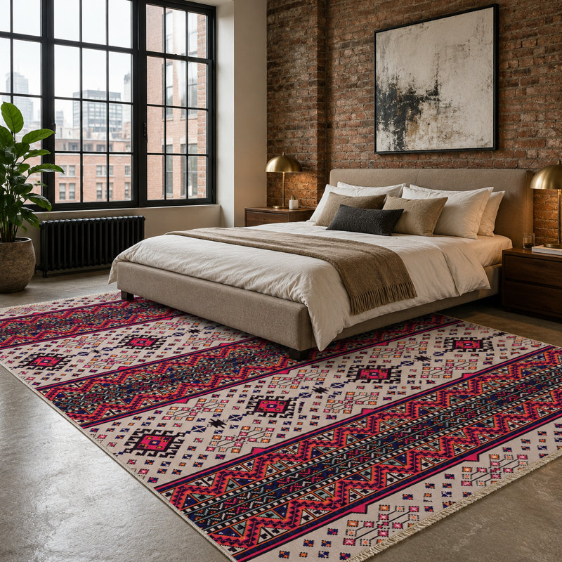 Oriental Cotton and Chenille Flatweave Area Rug, 200 cm round