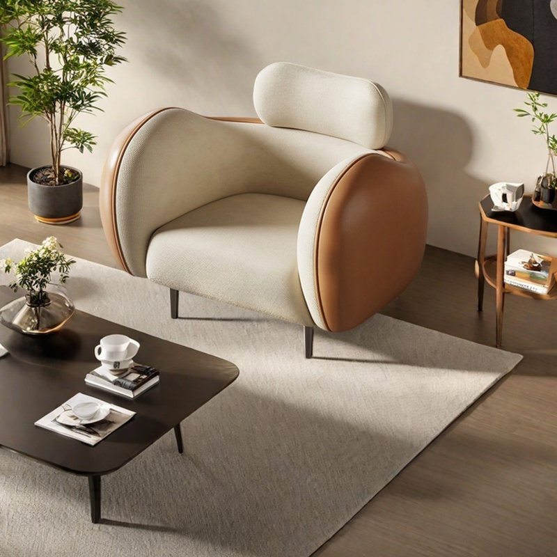 Fauteuil de loisir confortable en bois massif, Beige/Orange