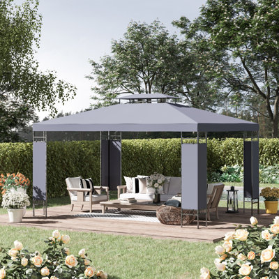 Patio Gazebo, Double Roof Outdoor Gazebo Canopy Shelter With Screen Decorate Corner Frame, For Garden, Lawn, Backyard And Deck