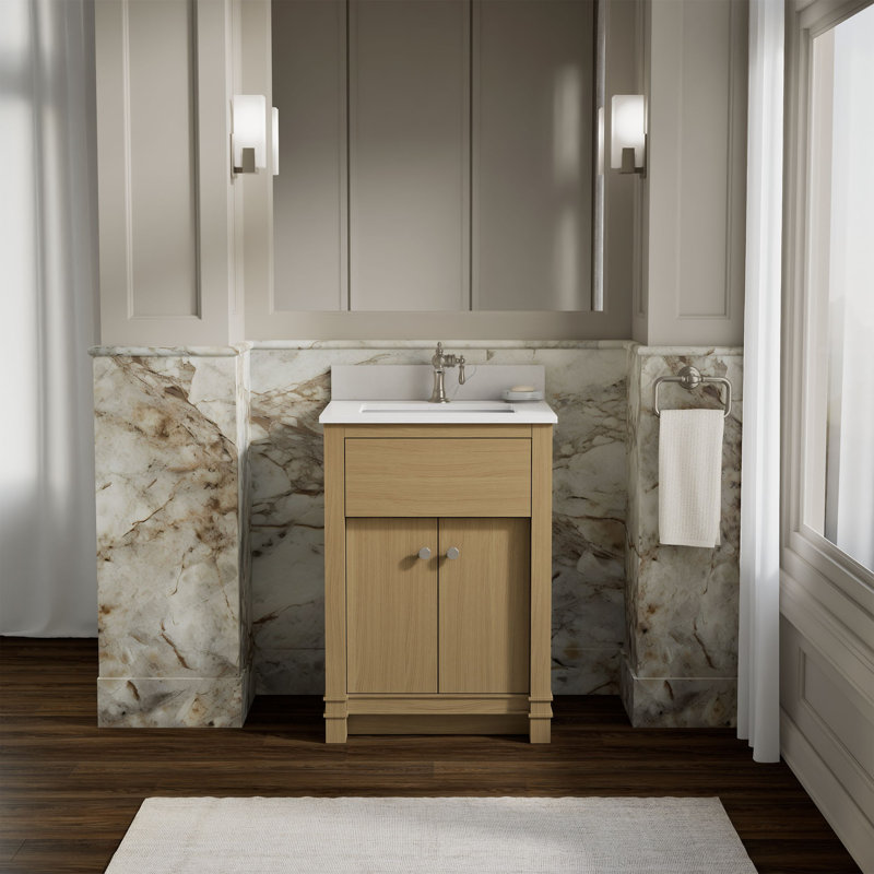 Alouette Bathroom Vanity Cabinet With Sink And Quartz Top, Brown, 25''