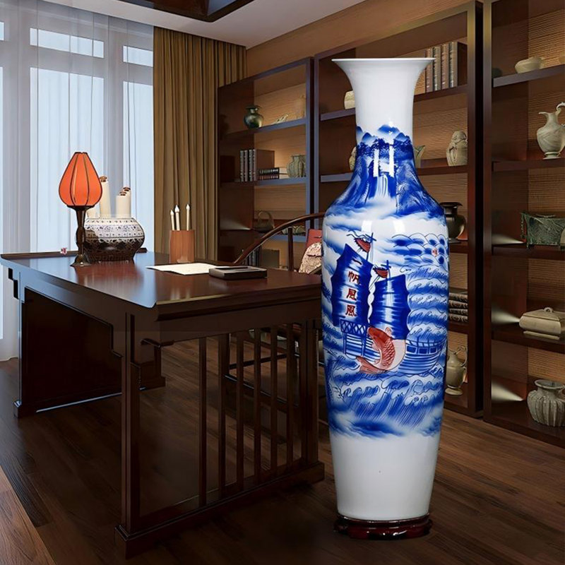 70.87"A decorative vase made in Jingdezhen with hand-painted beautiful landscape pictures of the river.