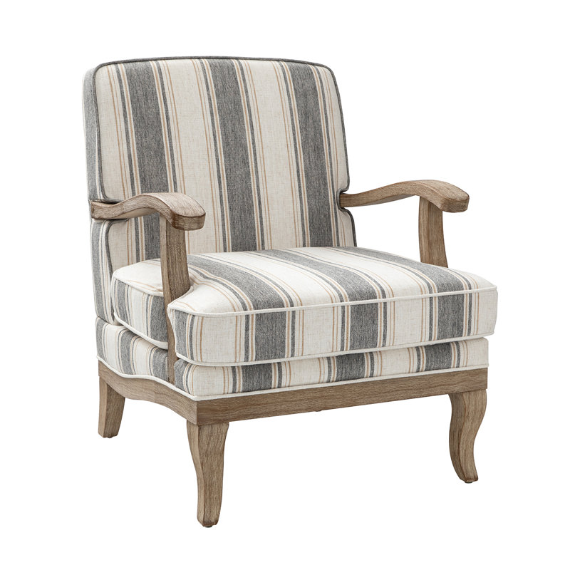 Peppone Country Wooden Upholstered Armchair with Solid Wood Armrests, Dark Grey