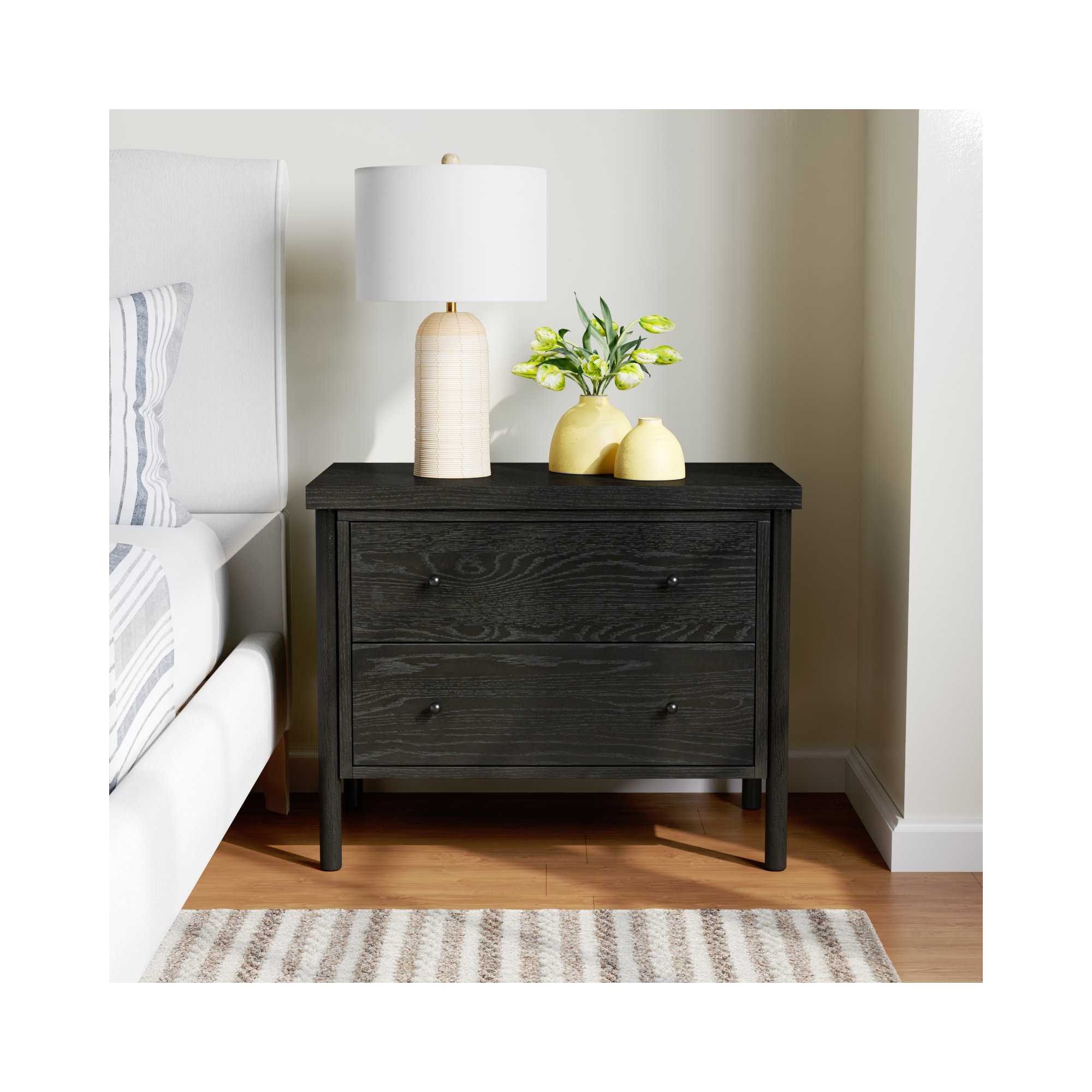 Linda 2 - Drawer Nightstand, Ebony Oak