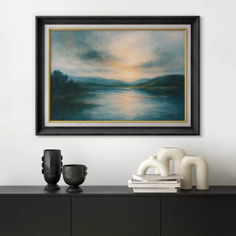 Œuvre encadrée de qualité supérieure - impression de paysage rétro pour décor de salon - 26 po x 36 po, Noir