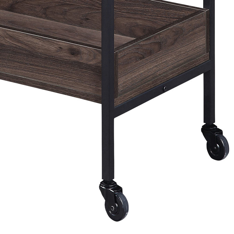 Chariot de service rectangulaire au fini noyer et noir, 2 tablettes, porte-gobelet, étagère pour chariot de salle à manger, fabrication de tablettes