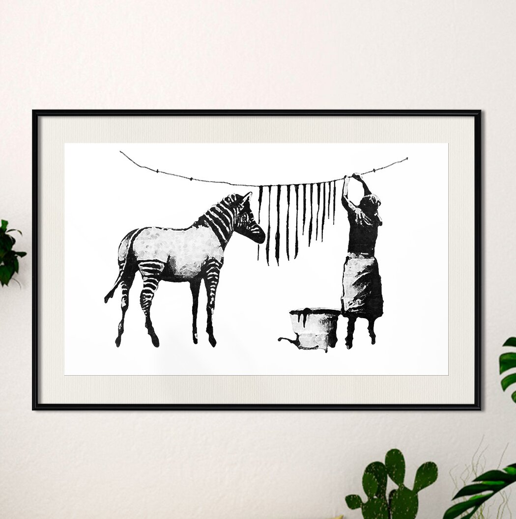 Gerahmtes Papierbild Banksy Washing Zebra Stripes