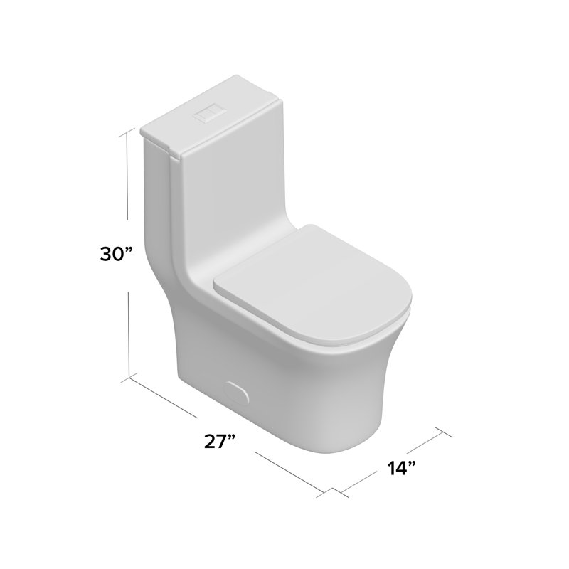 Concorde One Piece Square Right Side Flush Handle Toilet 1.28 gpf, Glossy White, Right