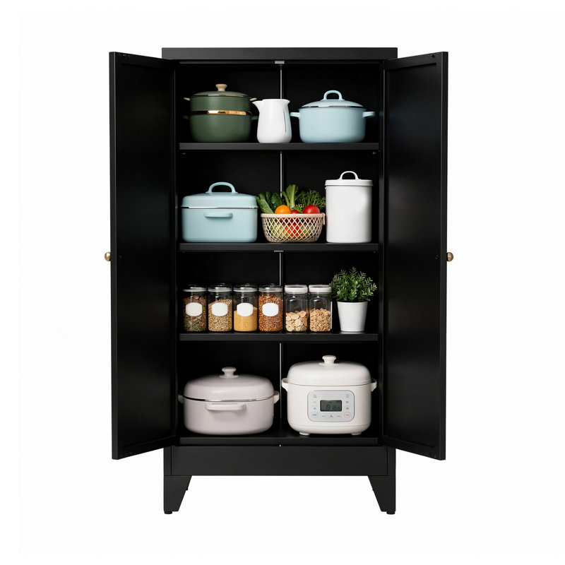 Rangement réglable de 47,3 po en métal noir avec 3 tablettes (capacité de 110 lb) et garde-manger autoportant robuste pour la cuisine, le garde-manger et le salon