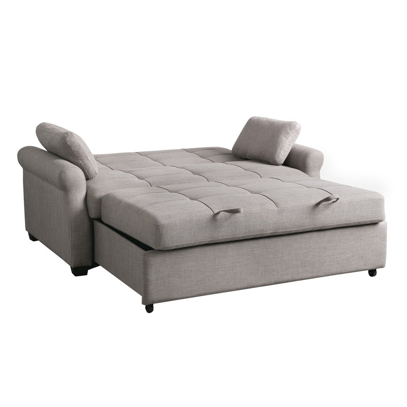 Serta Sabrina 73" Queen Rolled Arm Tufted Back Convertible Sleeper Sofa Bed with Cushions, Steel Microfiber