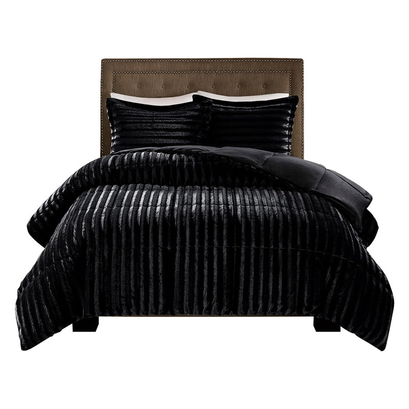 Mini-édredon en fausse fourrure - double / grand, noir, confortable / grand et tendance, Noir