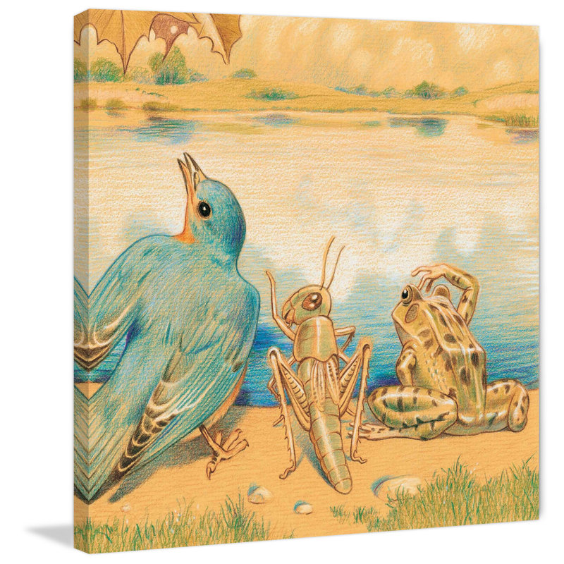 Bird Cricket And Frog - Wrapped Canvas Print, 45cm H x 45cm W