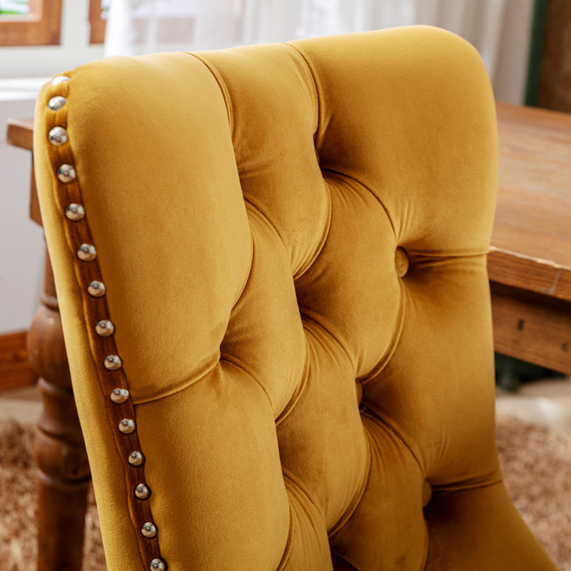 Fioretto 20'' H Tufted Upholstered Dining Chair, Black Wood, Gold