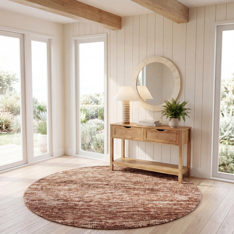 425 Handwoven Wool/Cotton/Polyester No Pattern Indoor Use Only Rug in Rust/Brown, Round 6'