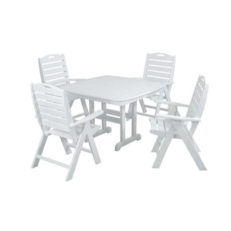 POLYWOOD Nautical Highback Chair 5-Piece Dining Set, White