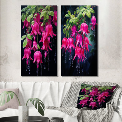 Fleurs fuchsia en noir et rose - ensemble d'art mural en métal fuchsia de 3