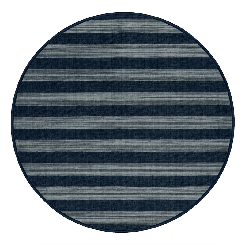 Machine Washable Horizontal Stripes Gray Area Rug, Round 3'