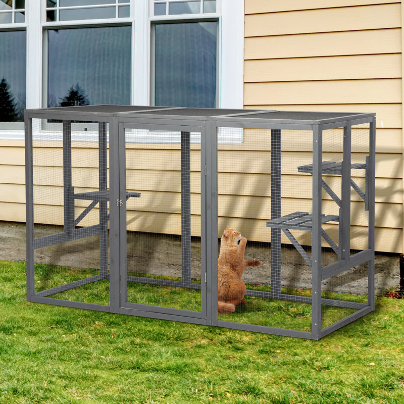 Cage à chat spacieuse en bois avec toit imperméable