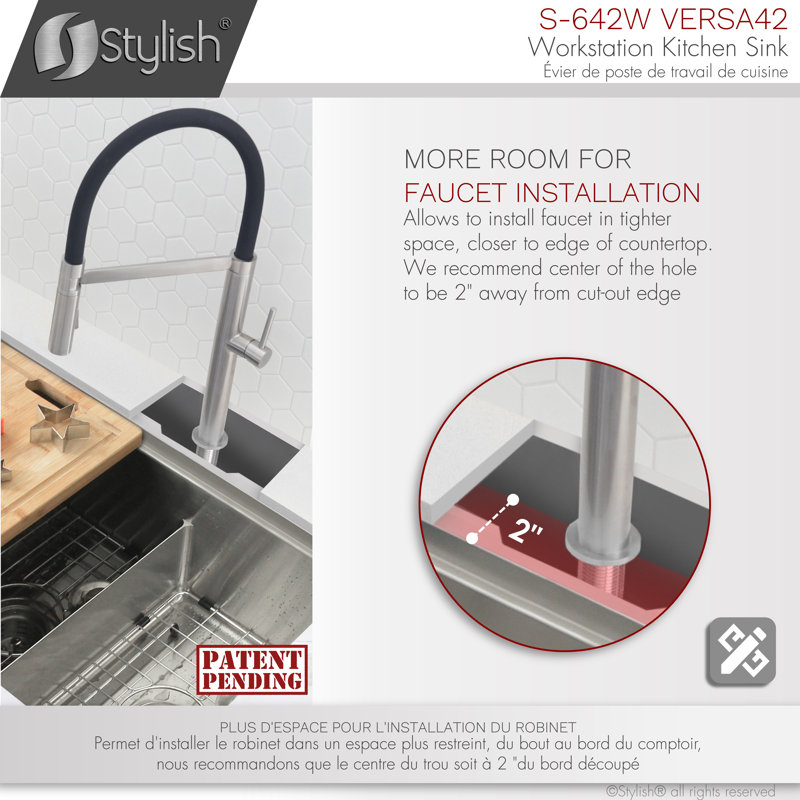 Évier de cuisine à double cuve encastrable en acier inoxydable 70/30 Versa