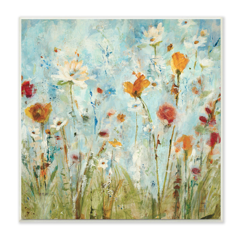 «Abstract Summer Wildflowers» - Impression sur toile tendue, H 12 po x l 12 po, Plaque murale