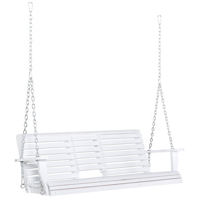 3-Seater White Wooden Porch Swing With Coffee Table