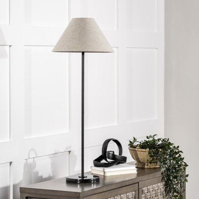Modern 38" Black Marble And Iron Torchiere Table Lamp
