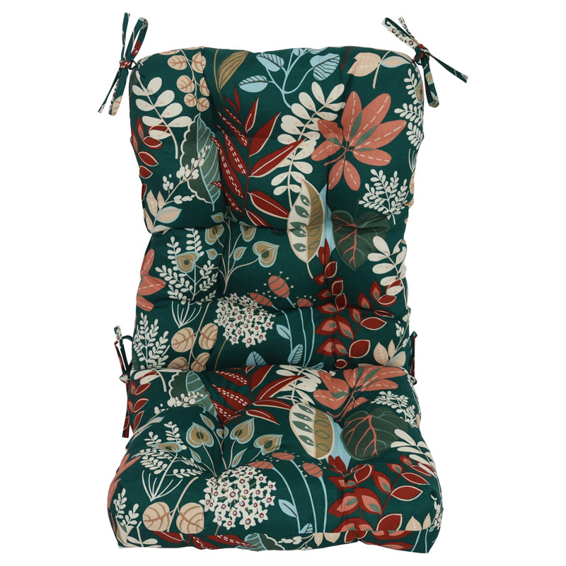 Outdoor Tufted Seat/Back Chair Cushion, Green/Windcrest Spruce Floral, 18" W x 18" D