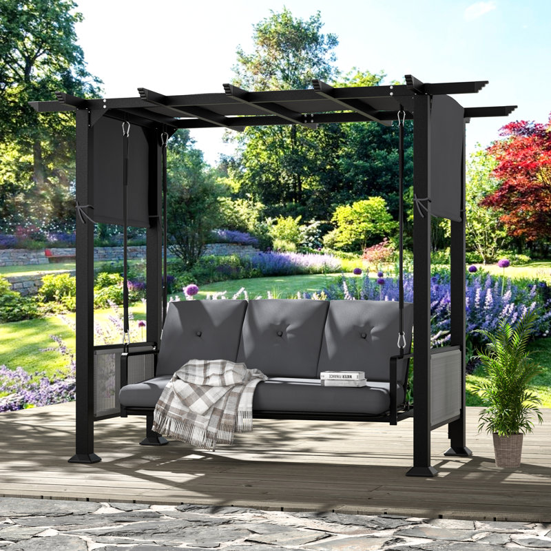 Outdoor Metal Patio Swing With Cushion, Gray