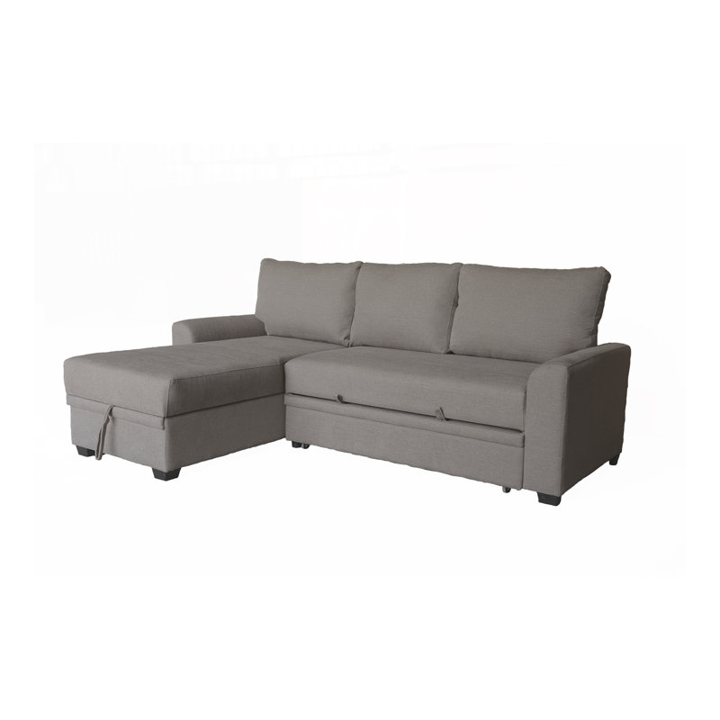 Namir 90.5"W Flannel Fabric Sleeper Sectional with Left-Facing Storage Chaise, Brown Fabric
