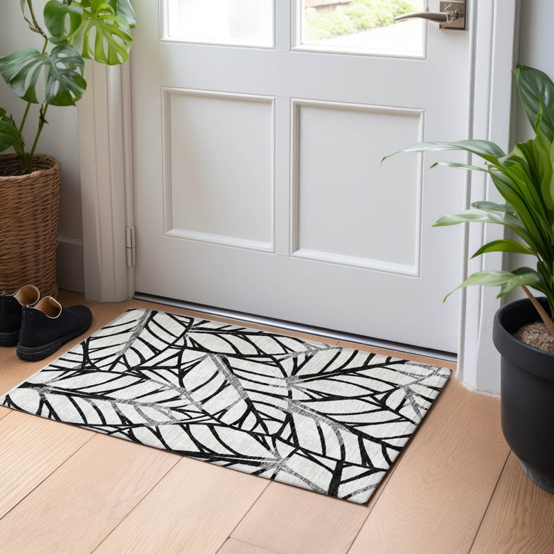 Premium Machine Washable Lisse Black Rug, Rectangle 1'8" x 2'6"
