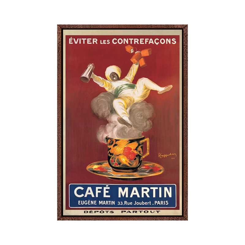 Cafe Martin, 1921 by Leonetto Cappiello - Poster on Canvas, Classic Brown Wood Framed, 66.04 cm H x 45.72 cm W