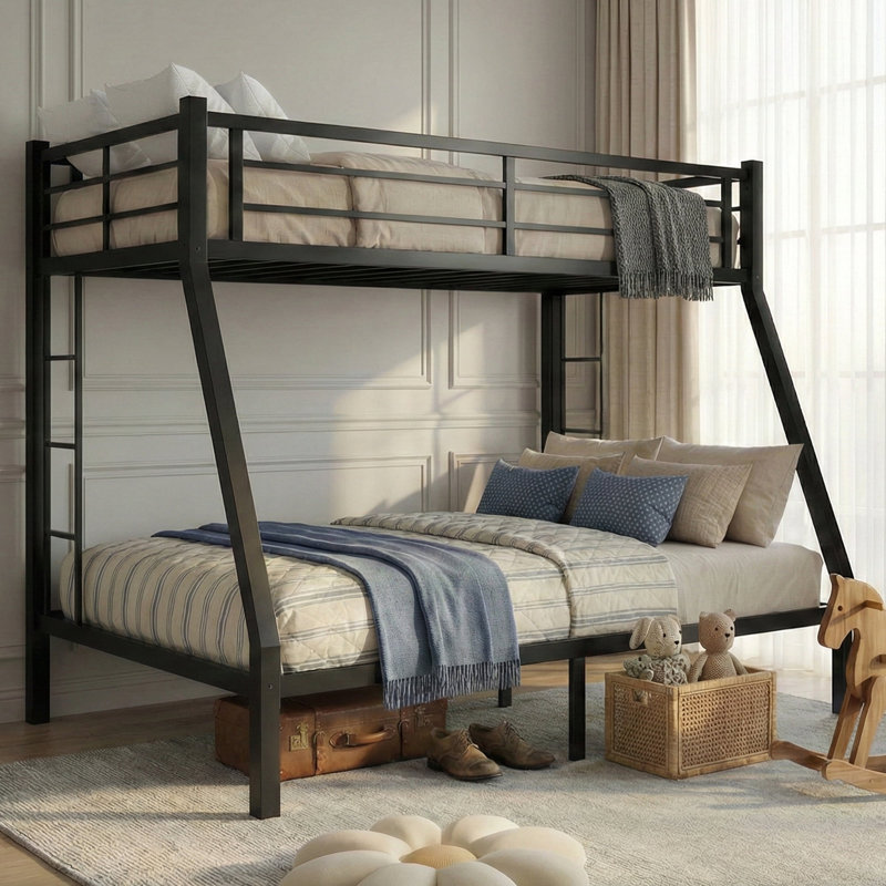 Twin Over Full Heavy-Duty Metal Bunk Bed with Dual Ladders for Shared Rooms