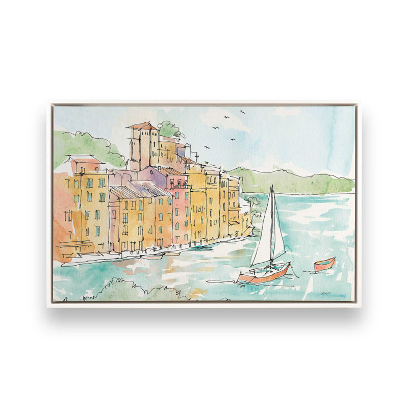 «Sails on the Waterfront», reproduction sur toile, Opaque White Floater Frame, 12.75" H x 18.75" W