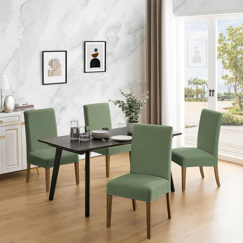 Ensemble de 6 housses de chaises de salle à manger 100 % imperméables, housses extensibles en jacquard Super Fit pour chaises Parson, amovibles et lavables, vertes