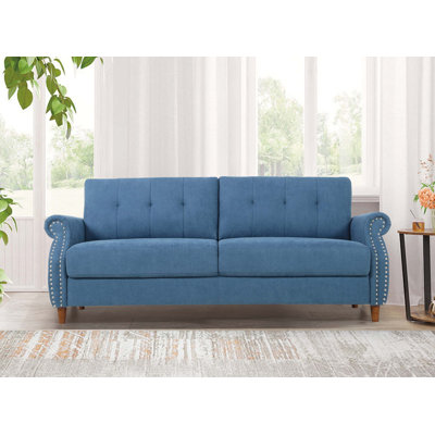 Transitional Button Tufted Loveseat Sofa with Nailhead Trim and Solid Pine Frame